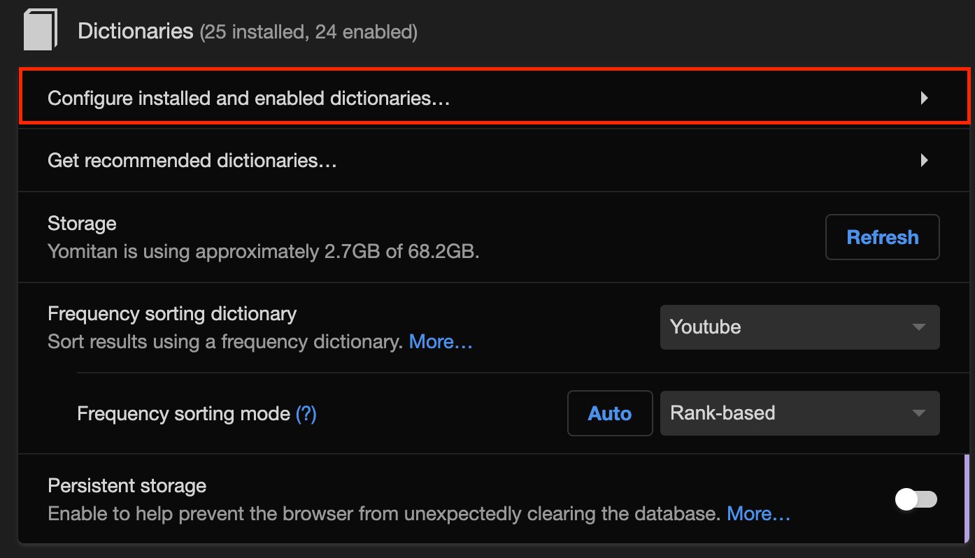 Configure dictionaries